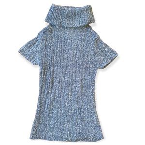 Turtleneck Sweater Short Sleeve Kaisely Fuzzy Alpaca Wool Winter Blue Gray Large